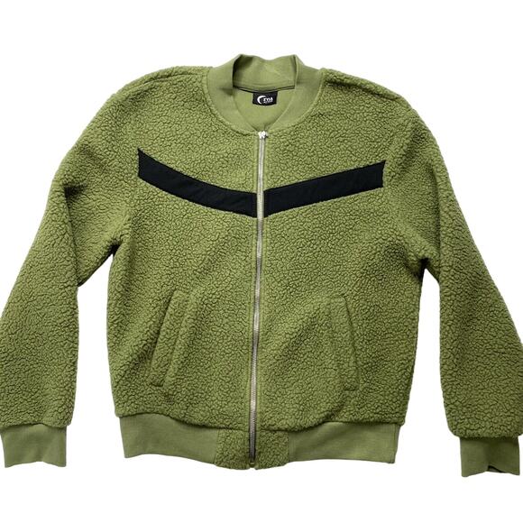 ZYIA ACTIVE Flying V Green Black Fleece Jacket Size Small Women Teddy Bear Fuzzy - Picture 4 of 12
